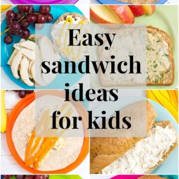 A collage of different types of sandwiches, including a turkey english muffin, a guacamole wrap, a hummus wrap, a peanut butter bagel and avocado toast.