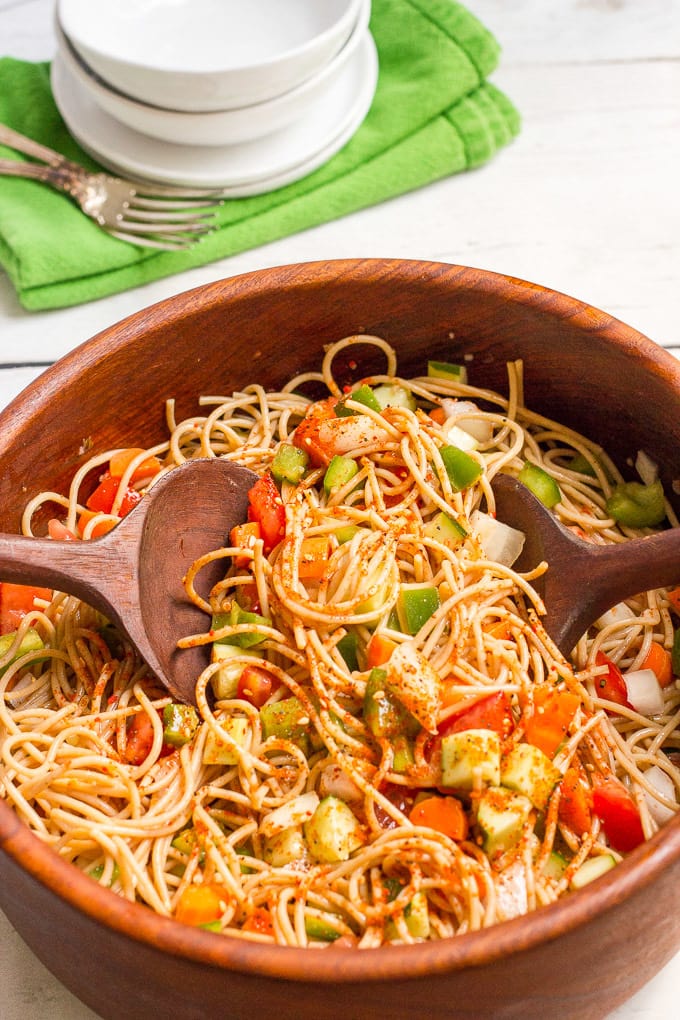 Classic Spaghetti Salad Family Food On The Table