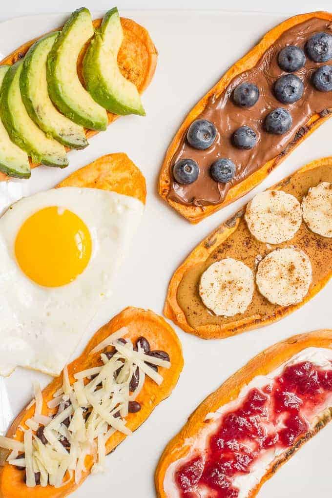 Sweet potato toast -- a quick and healthy breakfast! Includes a how-to, trouble shooting tips, and lots of sweet and savory topping ideas