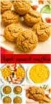A collage of photos of how to make apple squash muffins with a red text block in the middle.