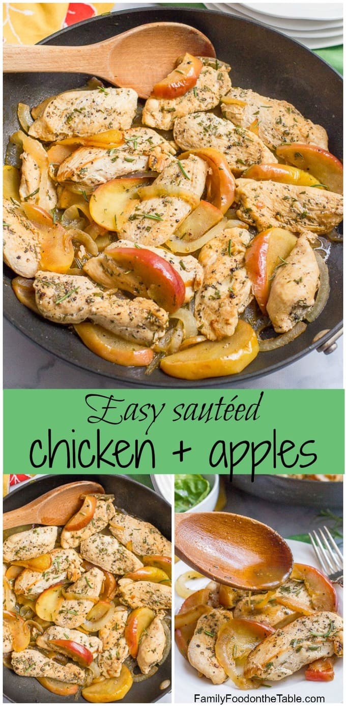 One-skillet sautéed chicken and apples with rosemary is an easy weeknight dinner recipe that's perfect for fall! | www.FamilyFoodontheTable.com