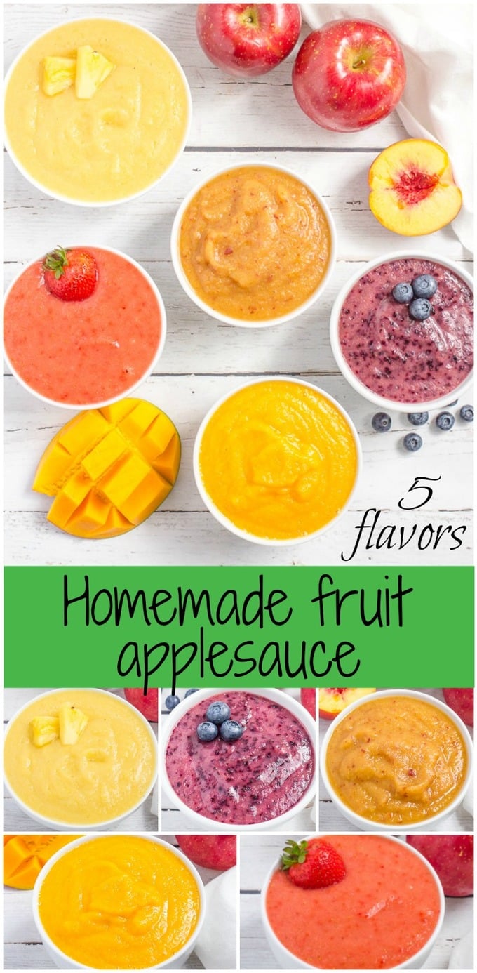 Easy fruit-flavored homemade applesauce makes a great snack for kids and adults (or a wholesome baby food) - 5 flavors and tons of ideas for variations!