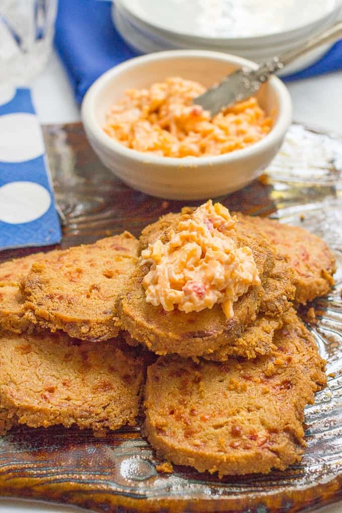 Pimiento cheese crackers -- This easy 4-ingredient recipe makes a great appetizer for a crowd!