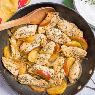 One-skillet sautéed chicken and apples with rosemary is an easy weeknight dinner recipe that's perfect for fall! | www.FamilyFoodontheTable.com