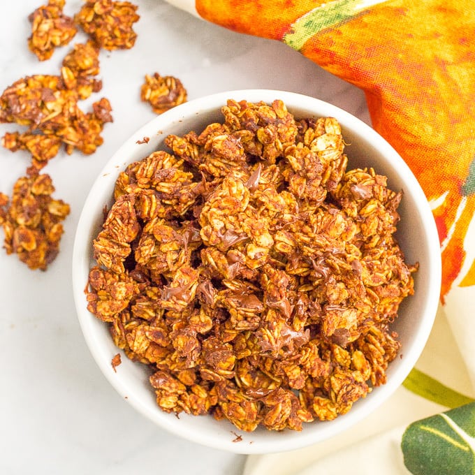 Chocolate pumpkin granola - easy to make and delicious for breakfast or snacking!