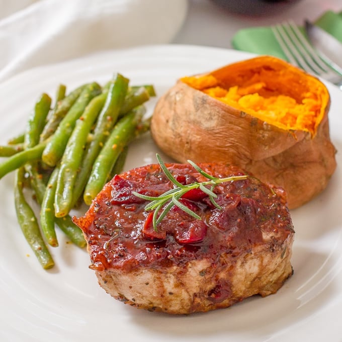 Cranberry balsamic pork chops -- a quick and easy weeknight or date night dinner