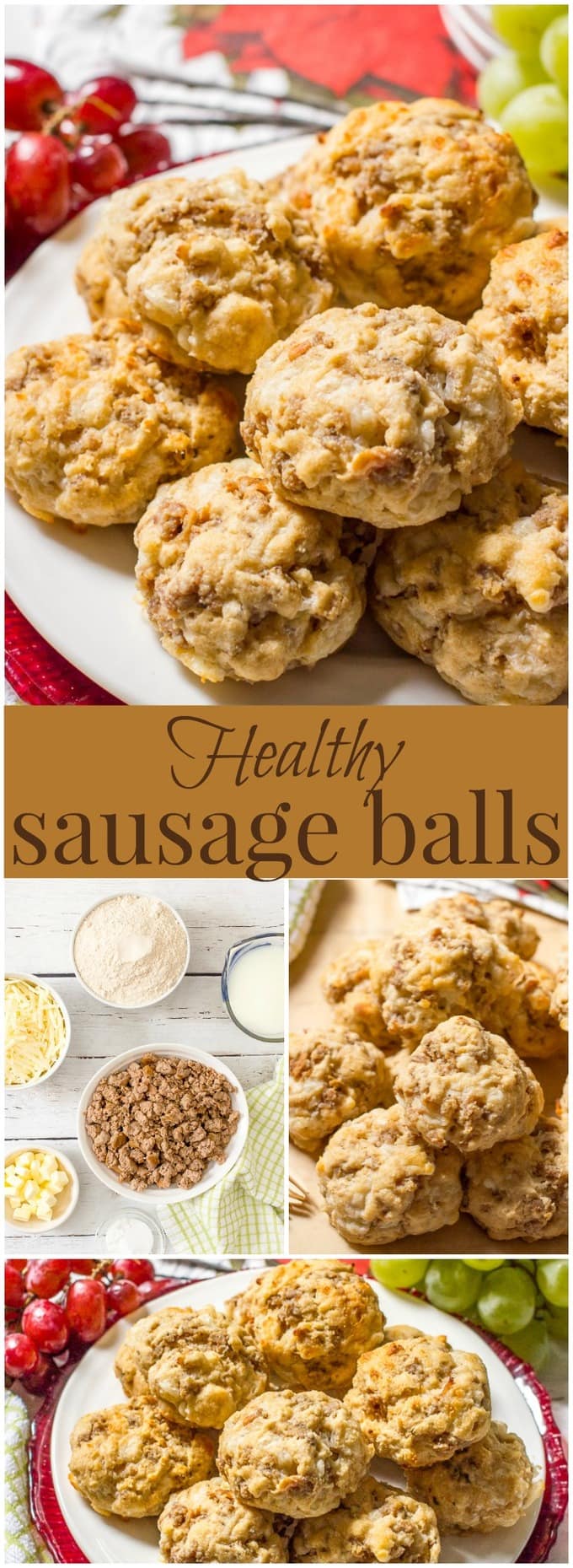 Healthy sausage balls use turkey sausage, skim milk and whole wheat flour for a lightened up version of this breakfast favorite! (They’re also great for Christmas brunch and game day eats!) | www.familyfoodonthetable.com