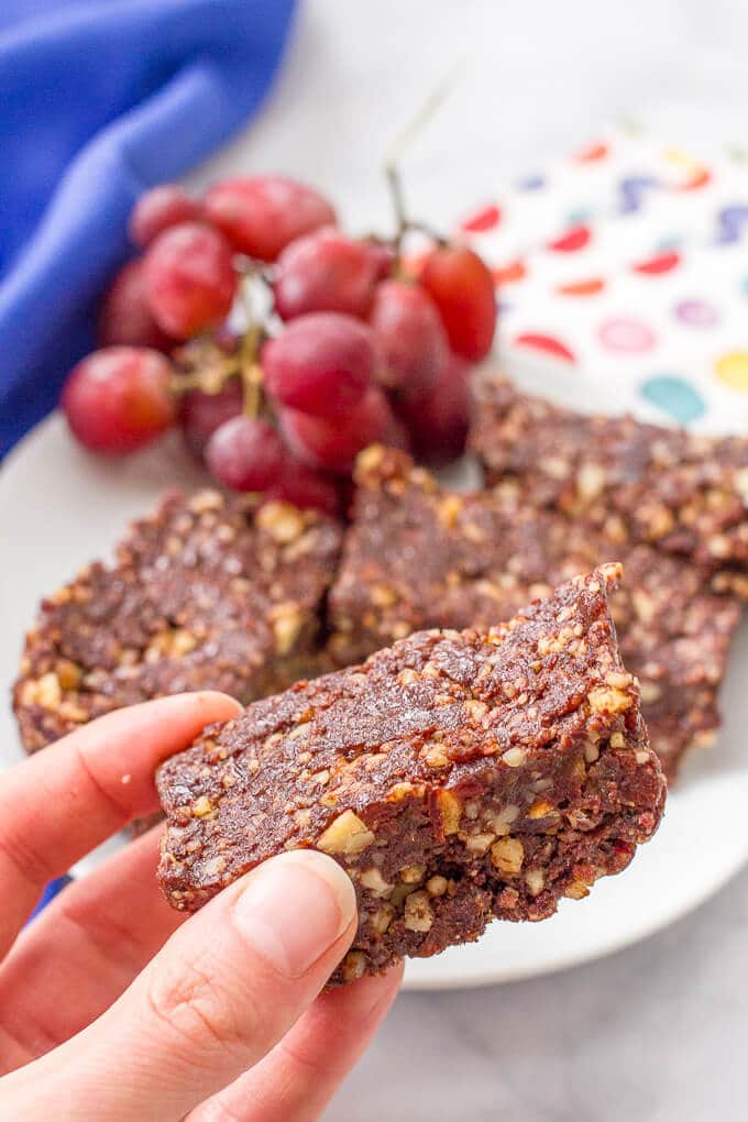 Raw date brownies -- just 5 ingredients for this easy, healthy snack or dessert! | www.familyfoodonthetable.com