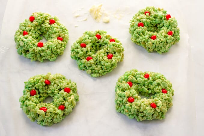 Making Rice Krispies Christmas wreaths