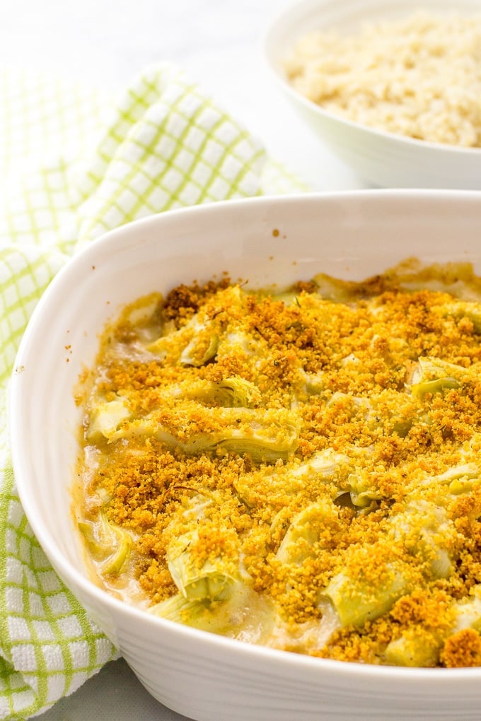 Creamy turkey artichoke casserole | www.familyfoodonthetable.com