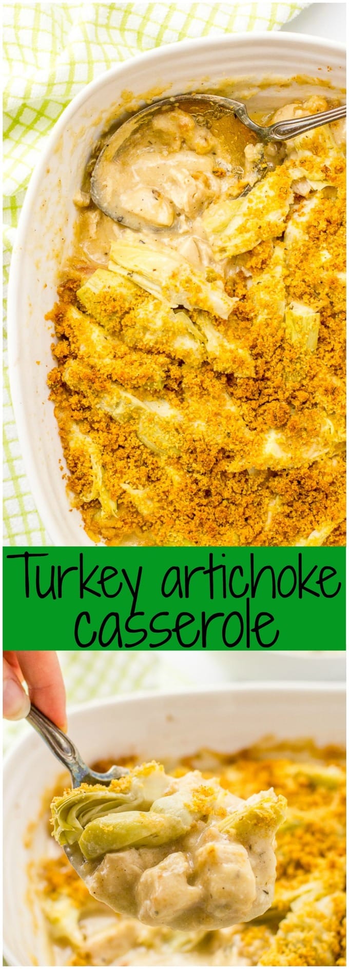 Creamy turkey artichoke casserole is an easy way to transform leftover Thanksgiving turkey into an entirely different meal! | www.familyfoodonthetable.com