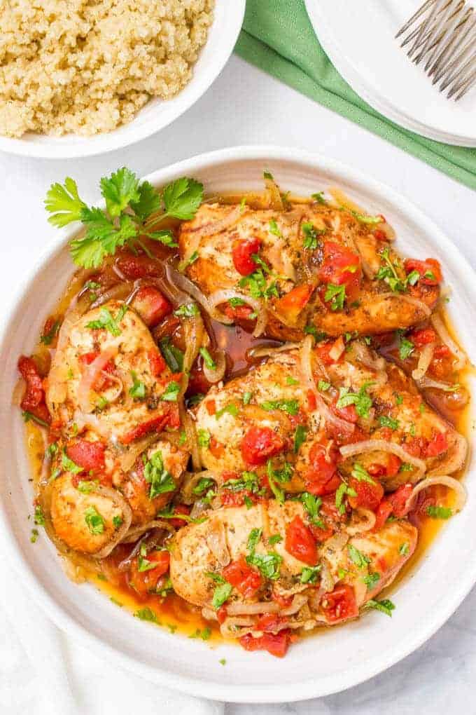 Slow cooker balsamic chicken is easy to prep with just a few ingredients for a simple weeknight dinner that has big flavor!