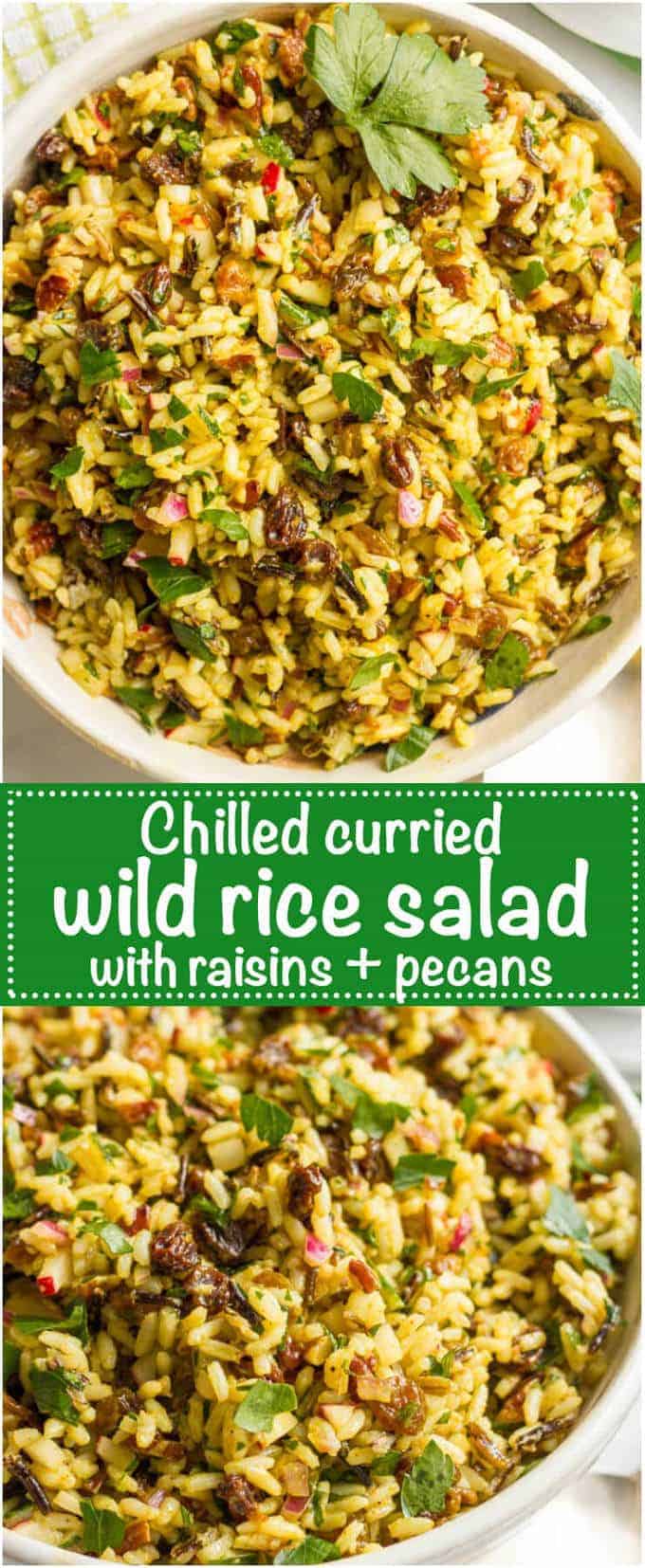 Cold curried wild rice salad with raisins and pecans - an addictive and easy side dish! | www.familyfoodonthetable.com