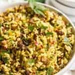 Curried wild rice salad with raisins and pecans