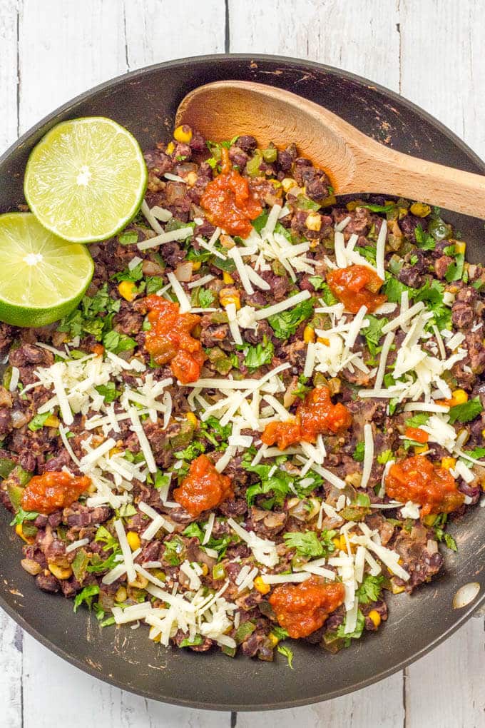 Veggie burger scramble is a quick and easy one-pan dinner that’s vegan, gluten free and ready in about 20 minutes! Serve as is, in a tortilla or pita, as lettuce wraps or on a bun. #veggieburger #veganrecipes #glutenfreerecipes #vegetariandinner #meatlessMonday #20minutemeal