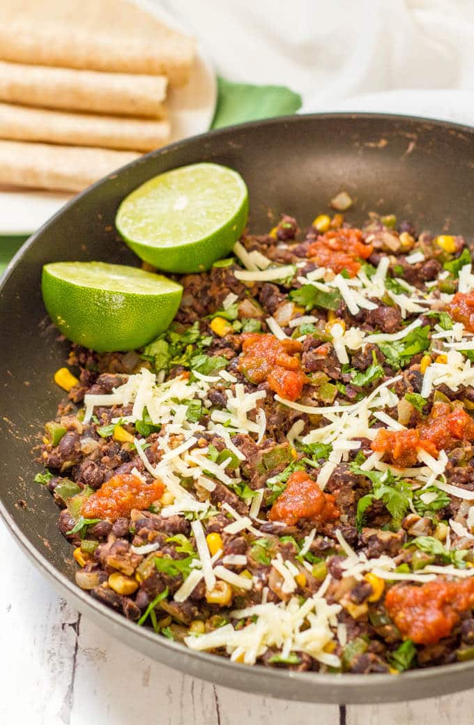 Veggie burger scramble is a quick and easy one-pan dinner that’s vegan, gluten free and ready in about 20 minutes! Serve as is, in a tortilla or pita, as lettuce wraps or on a bun. #veggieburger #veganrecipes #glutenfreerecipes #vegetariandinner #meatlessMonday #20minutemeal