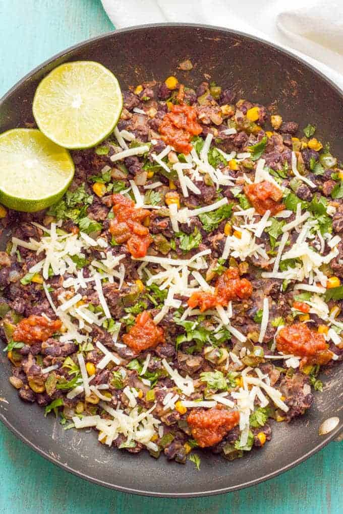 Veggie burger scramble is a quick and easy one-pan dinner that’s vegan, gluten free and ready in about 20 minutes! Serve as is, in a tortilla or pita, as lettuce wraps or on a bun. #veggieburger #veganrecipes #glutenfreerecipes #vegetariandinner #meatlessMonday #20minutemeal