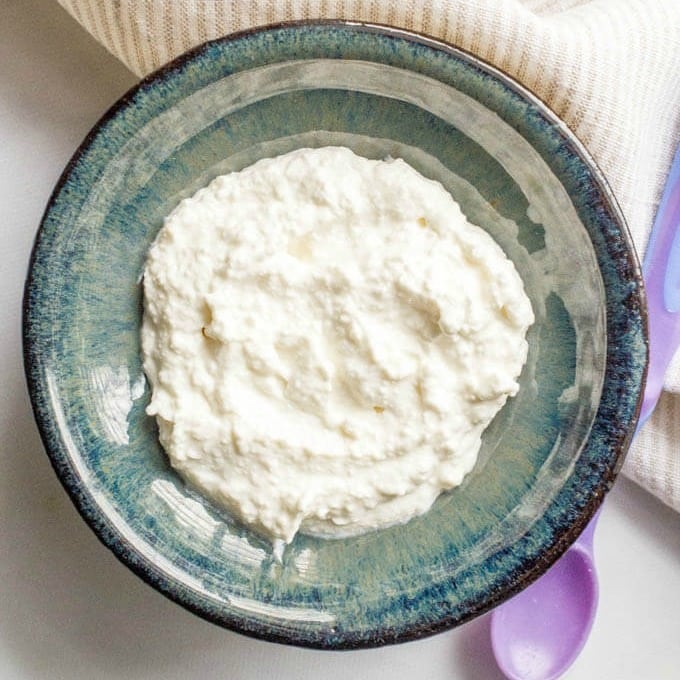 Homemade baby food cottage cheese puree