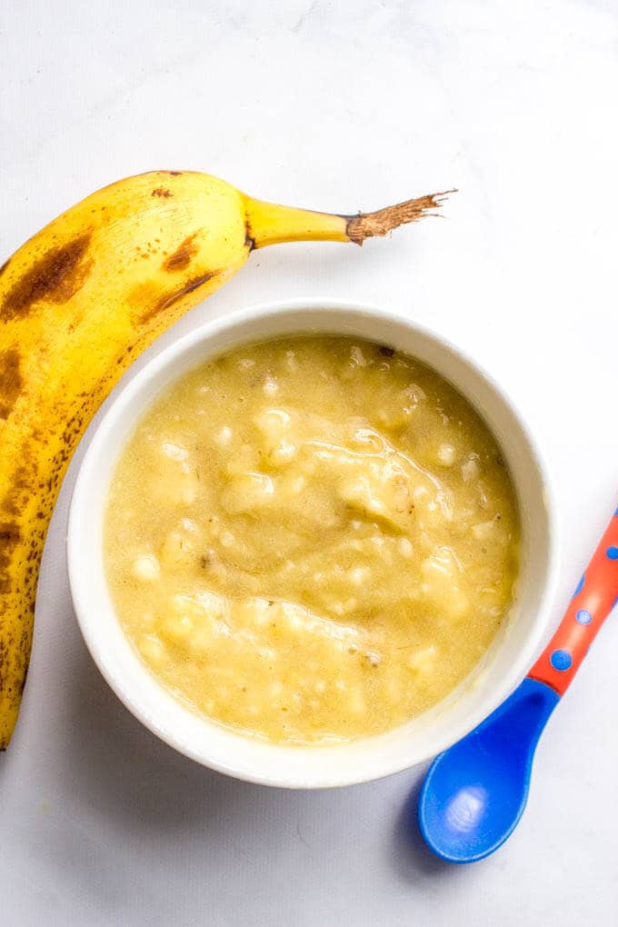 Homemade baby food banana puree