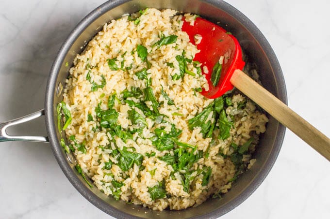 Brown rice with spinach and Parmesan cheese