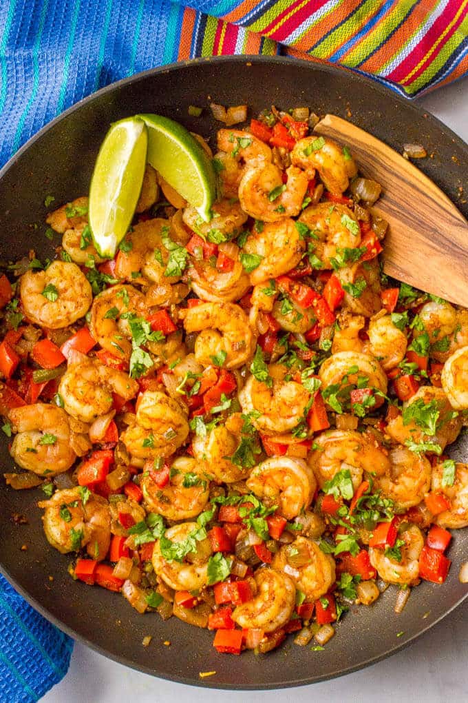 This quick and easy Mexican shrimp skillet is a one-pan dinner ready in just 20 minutes!