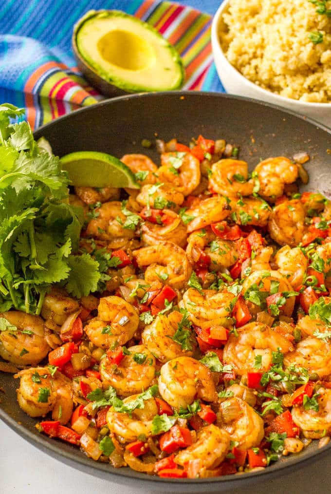 This quick and easy Mexican shrimp skillet is a one-pan dinner ready in just 20 minutes!