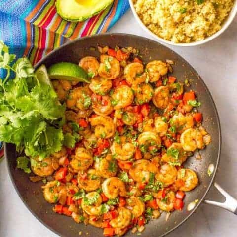This quick and easy Mexican shrimp skillet is a one-pan dinner ready in just 20 minutes!