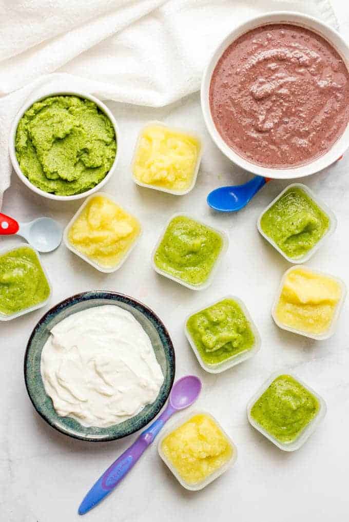 Homemade baby food -- easy how to for broccoli, zucchini, squash, black beans and yogurt, all in just 20 minutes! | www.familyfoodonthetable.com