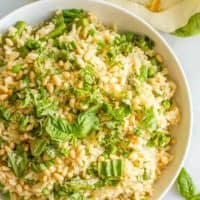 Spring rice pilaf with asparagus and peas