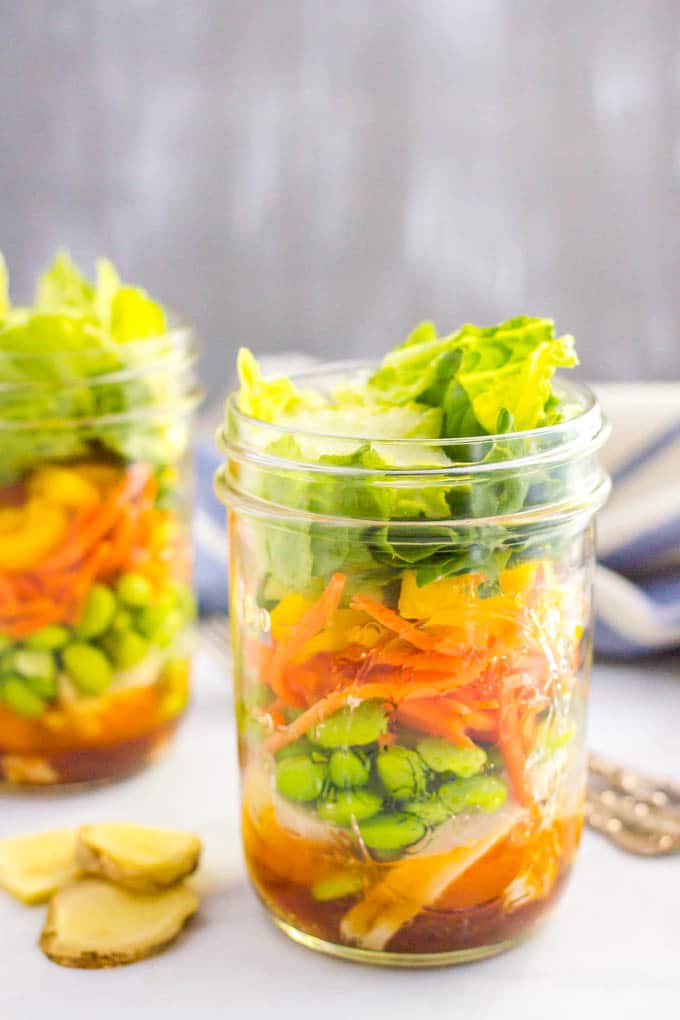 Asian chicken mason jar salad is a great make-ahead lunch!