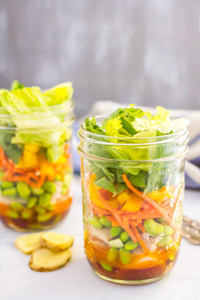 Asian chicken mason jar salad is a great, easy make-ahead lunch!