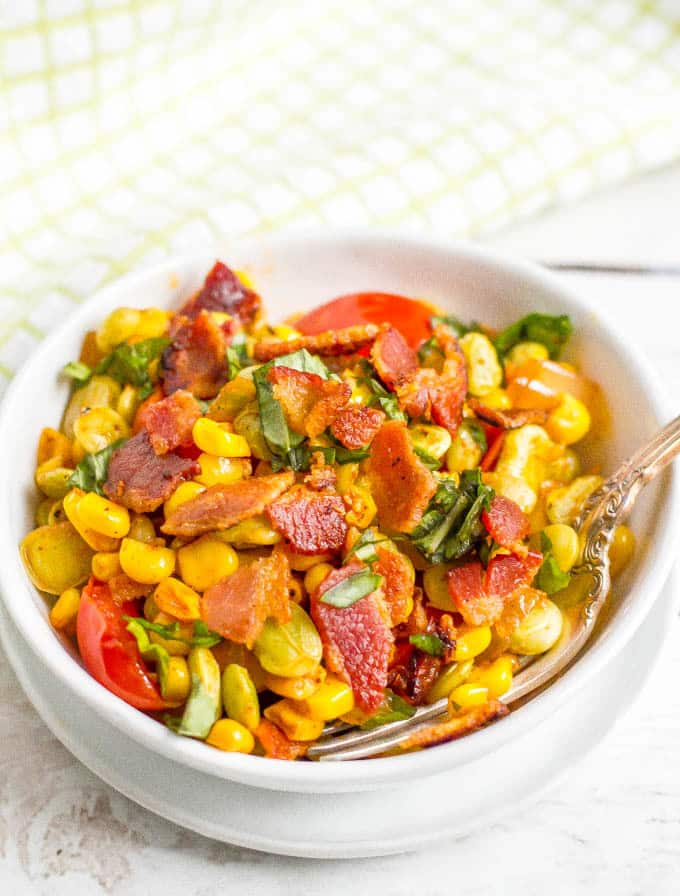 Southern summer succotash served in a bowl and ready to eat