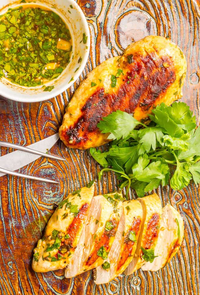 Grilled chicken and spicy beer marinade in a bowl