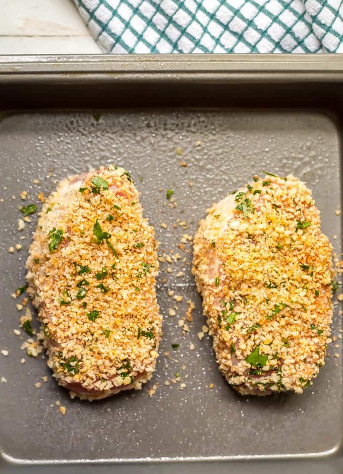 Crunchy baked pork chops before cooking