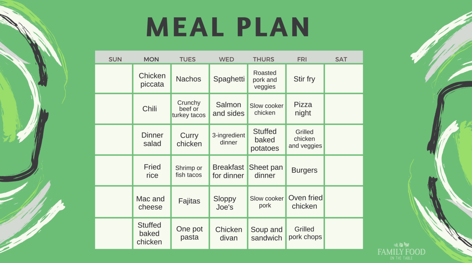 Easy healthy family dinner ideas - free calendar printable