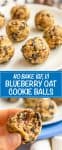 A collage of blueberry oatmeal cookie balls on a white plate.