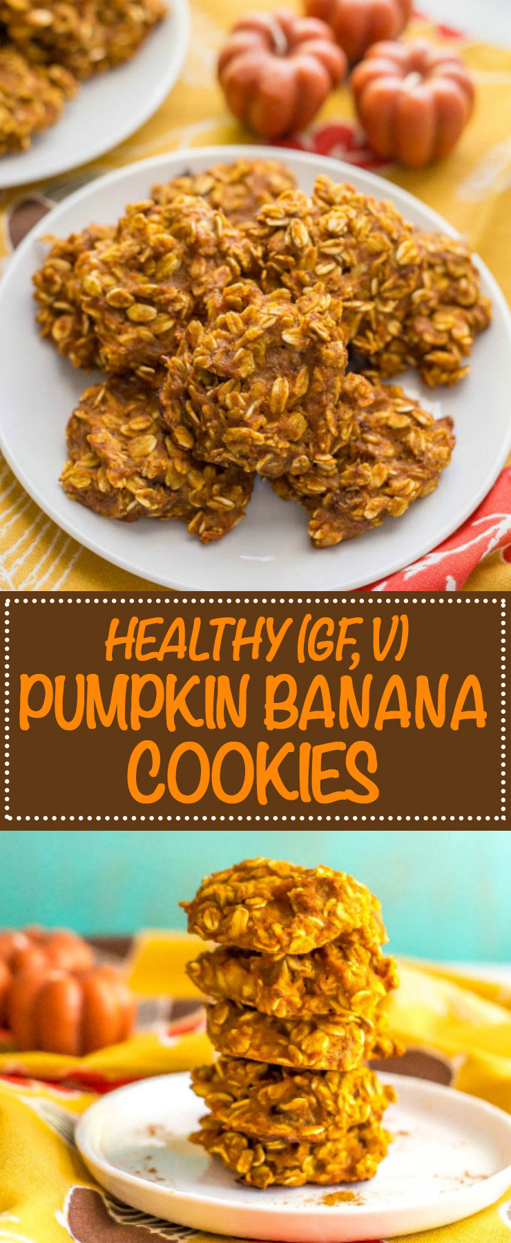 Pumpkin banana oatmeal cookies are a soft, naturally sweetened cookie with warm pumpkin flavor! These yummy cookies are gluten-free, dairy-free and vegan and healthy enough to enjoy as a breakfast cookie! | www.familyfoodonthetable.com