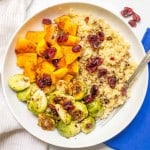 Quinoa bowl with butternut squash and Brussels sprouts