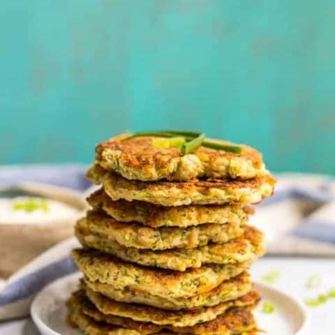 Whole wheat veggie pancakes with shredded squash and zucchini are an easy, fun way to get kids to eat their vegetables! They go great with Ranch dressing! | www.familyfoodonthetable.com