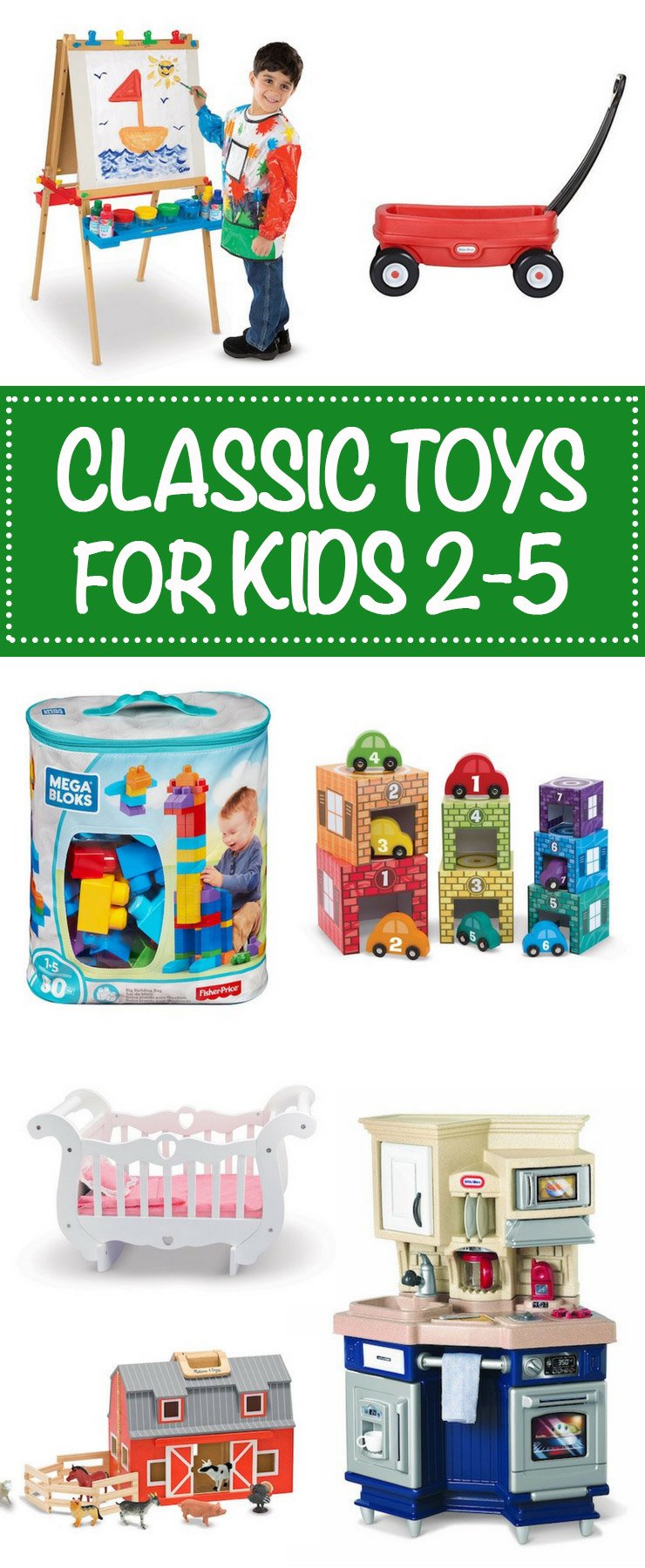 Classic toys for kids 2-5 is a gift guide round-up of some of our tried-and-true favorites that stand the test of time and are perfect for encouraging learning, imagination and playful fun!