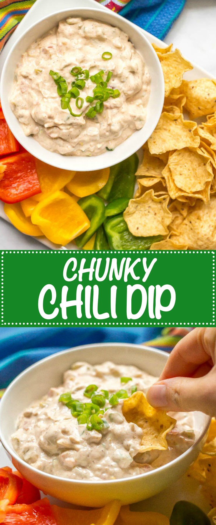 This cold chili cheese dip takes minutes to mix together and is delicious served with chips and veggies for an easy party or tailgating snack! It’s also gluten-free and vegetarian. | www.familyfoodonthetable.com