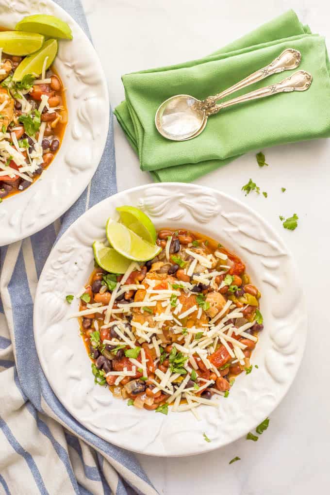 Slow cooker Mexican chicken stew is easy to prep and smells amazing as it cooks! It’s perfect for a comforting, flavorful family dinner! | www.familyfoodonthetable.com