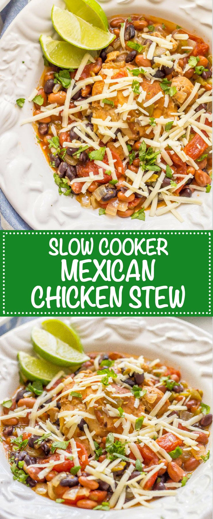 Slow cooker Mexican chicken stew is easy to prep and smells amazing as it cooks! It’s perfect for a comforting, flavorful family dinner! | www.familyfoodonthetable.com