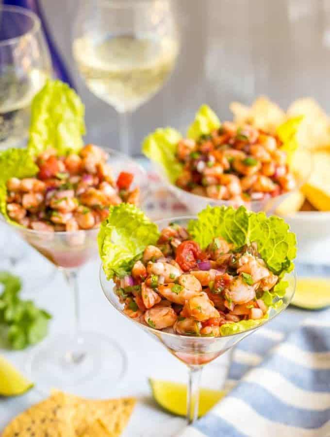 Shrimp martini appetizer is an easy shrimp salsa dip that’s perfect for a fun and fancy appetizer with friends and family! | www.familyfoodonthetable.com