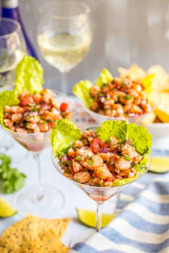 Shrimp martini appetizer is an easy shrimp salsa dip that’s perfect for a fun and fancy appetizer with friends and family! | www.familyfoodonthetable.com