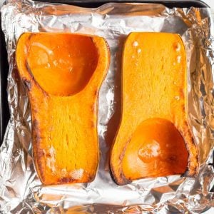 Roasted butternut squash on a sheet pan