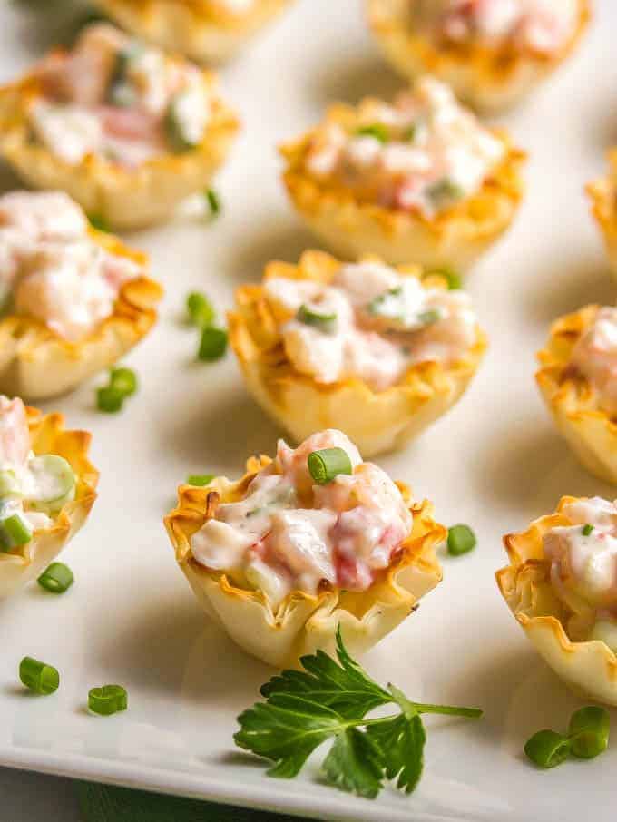 Creamy shrimp salad is perfect for a sophisticated appetizer that’s easy to throw together and can be served in phyllo cups or endive leaves, with crackers, or on toast points or baguette slices. | www.familyfoodonthetable.com