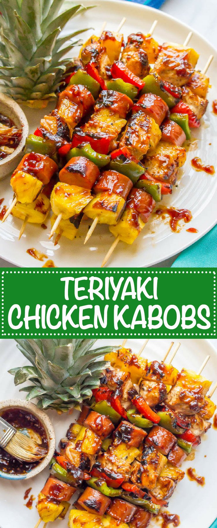 Teriyaki chicken pineapple kabobs are a fun and flavorful recipe for the grill (or oven) with tender chicken, peppers, fresh sweet pineapple and an easy teriyaki sauce that doubles as a marinade and sauce for basting and serving. Perfect for a family dinner or a BBQ party! | www.familyfoodonthetable.com