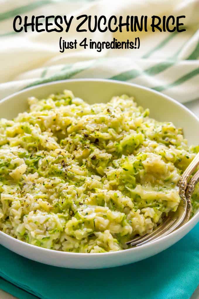 Easy cheesy zucchini brown rice is a one-pot side dish with whole grains, a big dose of veggies and plenty of cheesy goodness! It’s a great way to get your family to eat their vegetables and it’s ready in about 30 minutes. #brownrice #zucchini #veggierice #sidedish #healthykids #easyrecipe