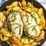 Summer skillet chicken with peaches, mozzarella and basil